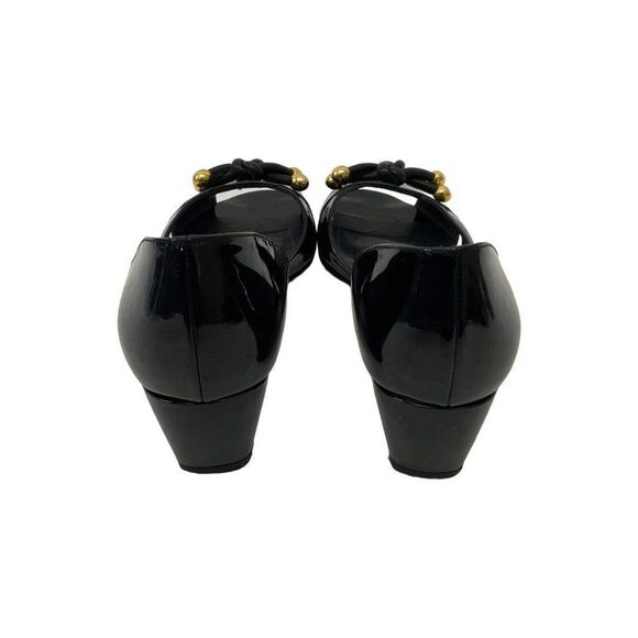 Stuart Weitzman Size 9 Black Patent Leather D'Orsay Peep Toe Cone Heels Sandals - Picture 4 of 10